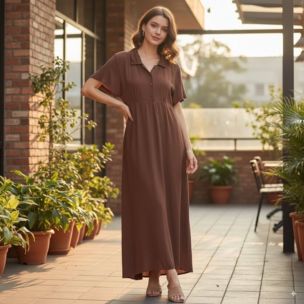 Trois Imogen Maxi Dress in Chocolate Brown One Size NWT
